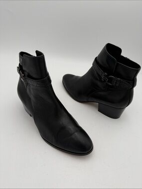 Coach Black Leather Ankle Boots with Buckle Strap women 8B casual office retro